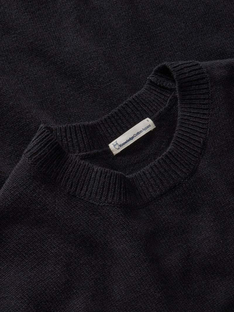 KnowledgeCotton Apparel - WMN Lambswool crew neck sweater Knits 1300 Black Jet