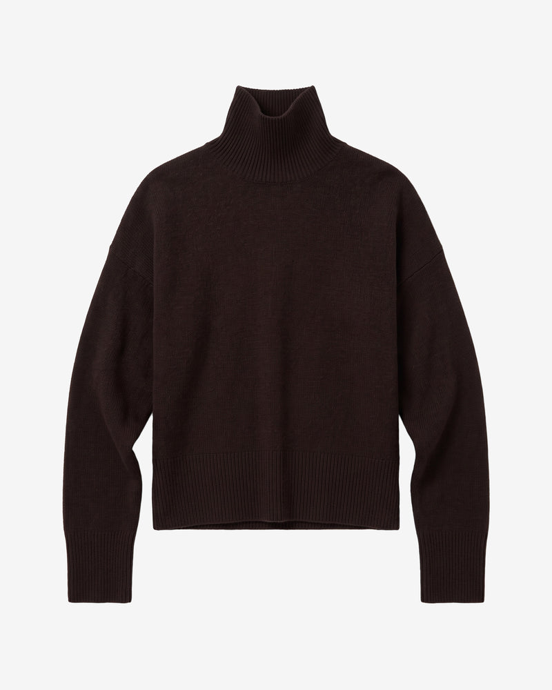 KnowledgeCotton Apparel - WMN Lambswool high neck sweater Knits 1487 Chocolate Torte