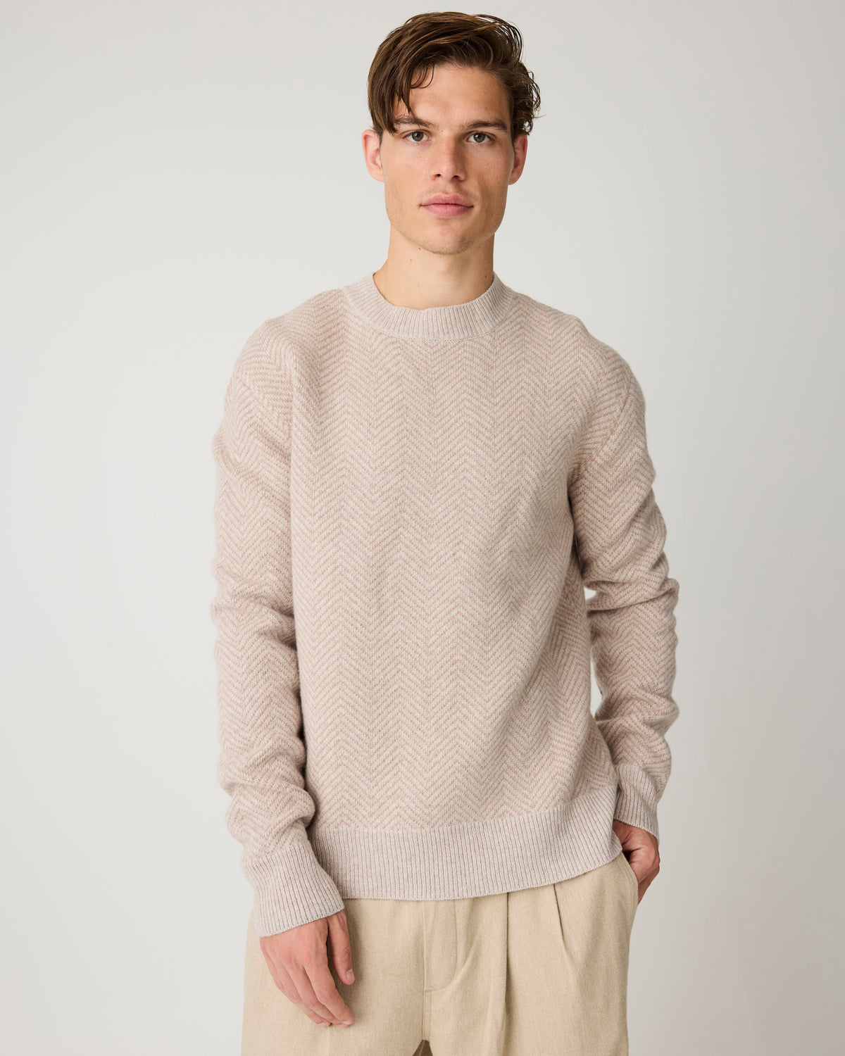 KnowledgeCotton Apparel - MEN Lambswool jacquard sweater Knits 1074 Nature Melange