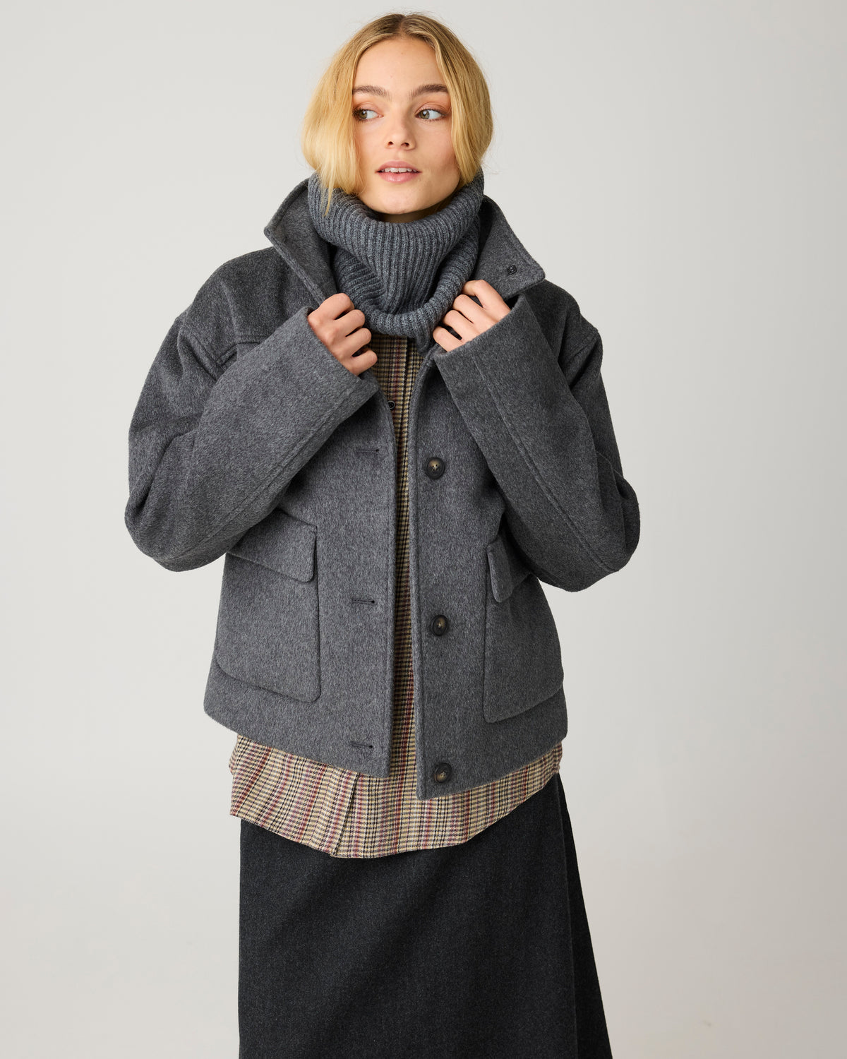 KnowledgeCotton Apparel - UNI Lambswool rib snood Scarfs 1073 Dark Grey Melange