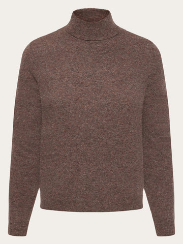 KnowledgeCotton Apparel - WMN Lambswool roll neck Knits 1243 Demitasse (brown)