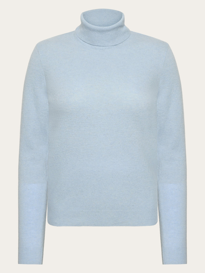 KnowledgeCotton Apparel - WMN Lambswool roll neck Knits 1322 Asley Blue