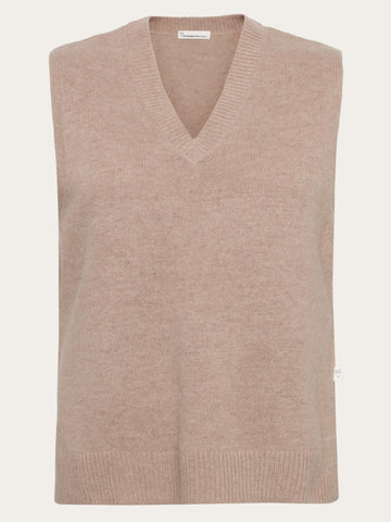KnowledgeCotton Apparel - WMN Lambswool vest RWS Knits 1336 Kelp melange
