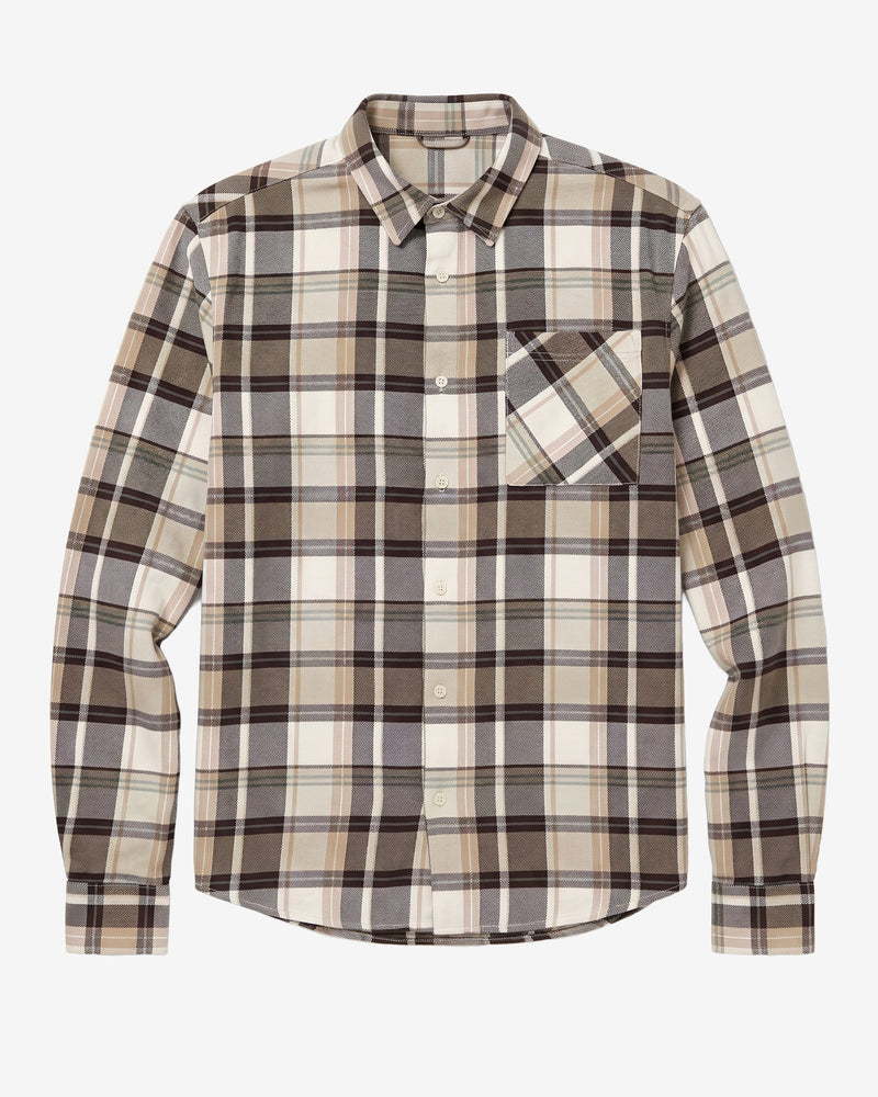KnowledgeCotton Apparel - MEN Light flannel checkered costum fit shirt Shirts 7026 Brown check