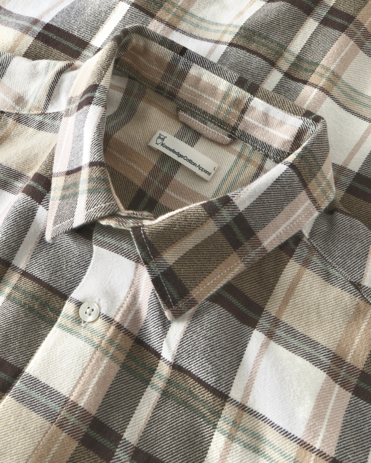 KnowledgeCotton Apparel - MEN Light flannel checkered costum fit shirt Shirts 7026 Brown check