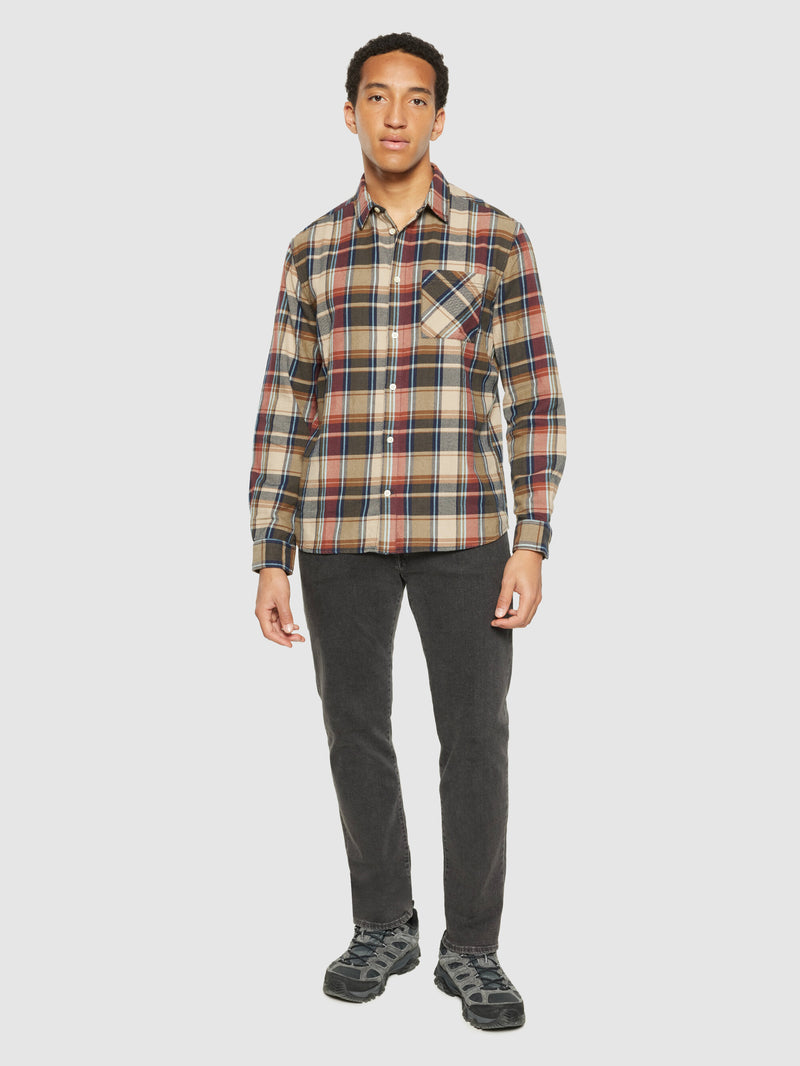 KnowledgeCotton Apparel - MEN Light flannel checkered costum fit shirt Shirts 7032 Multi check