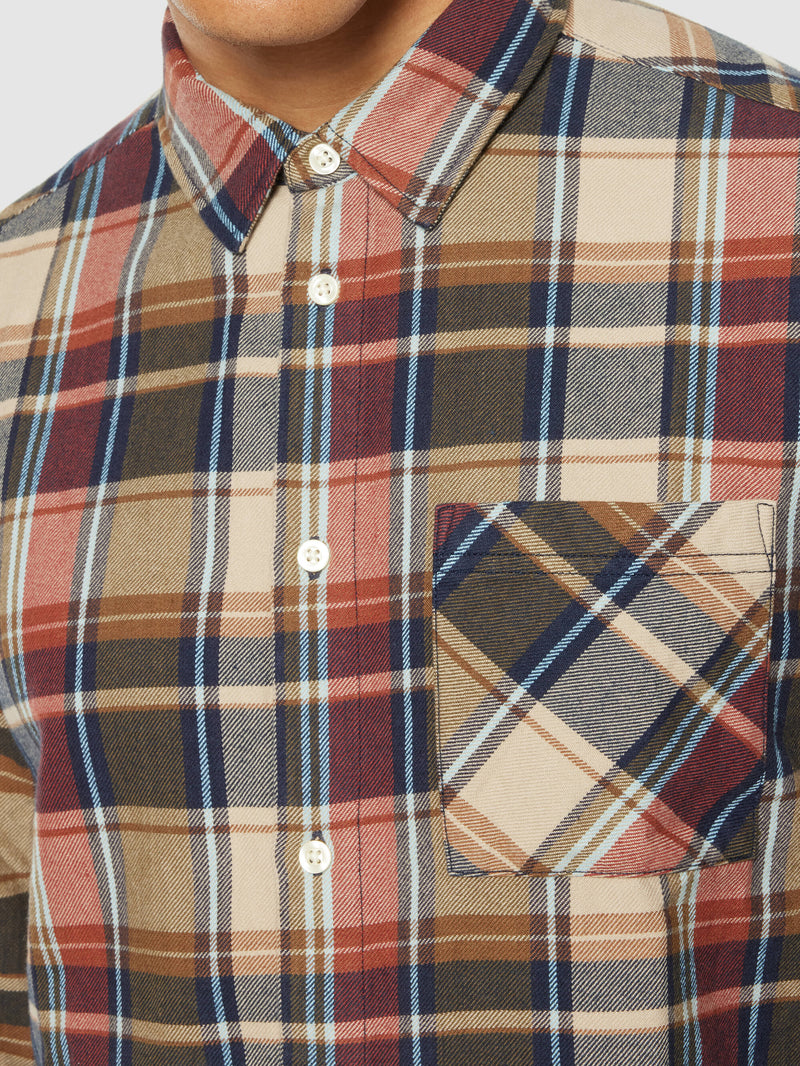 KnowledgeCotton Apparel - MEN Light flannel checkered costum fit shirt Shirts 7032 Multi check