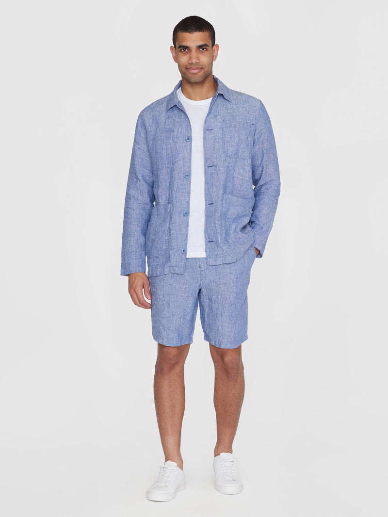 KnowledgeCotton Apparel - MEN Linen overshirt Overshirts 1432 Moonlight Blue