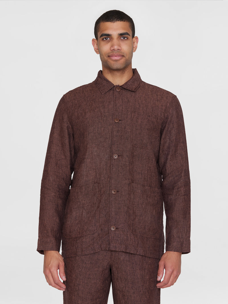 KnowledgeCotton Apparel - MEN Linen overshirt Overshirts 1437 Chocolate Malt