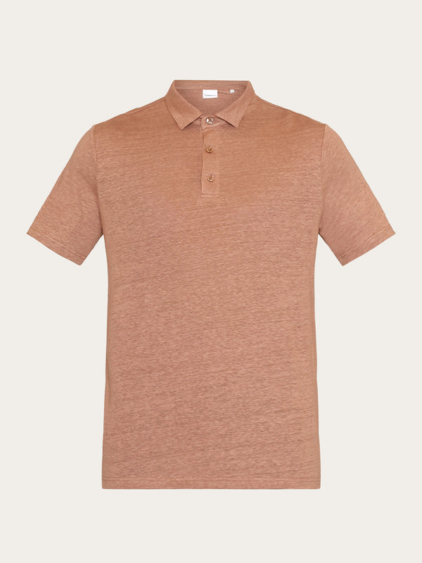 KnowledgeCotton Apparel - MEN Linen polo Polos 1437 Chocolate Malt