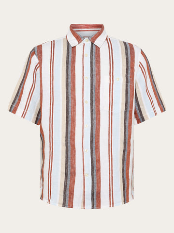 KnowledgeCotton Apparel - MEN Linen stripe short sleeve shirt Shirts 8032 Multi color stripe