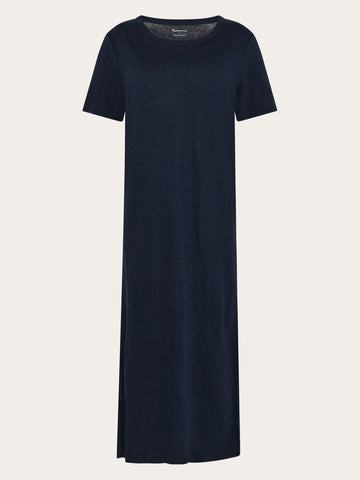 KnowledgeCotton Apparel - WMN Linen t-shirt dress Dresses 1001 Total Eclipse