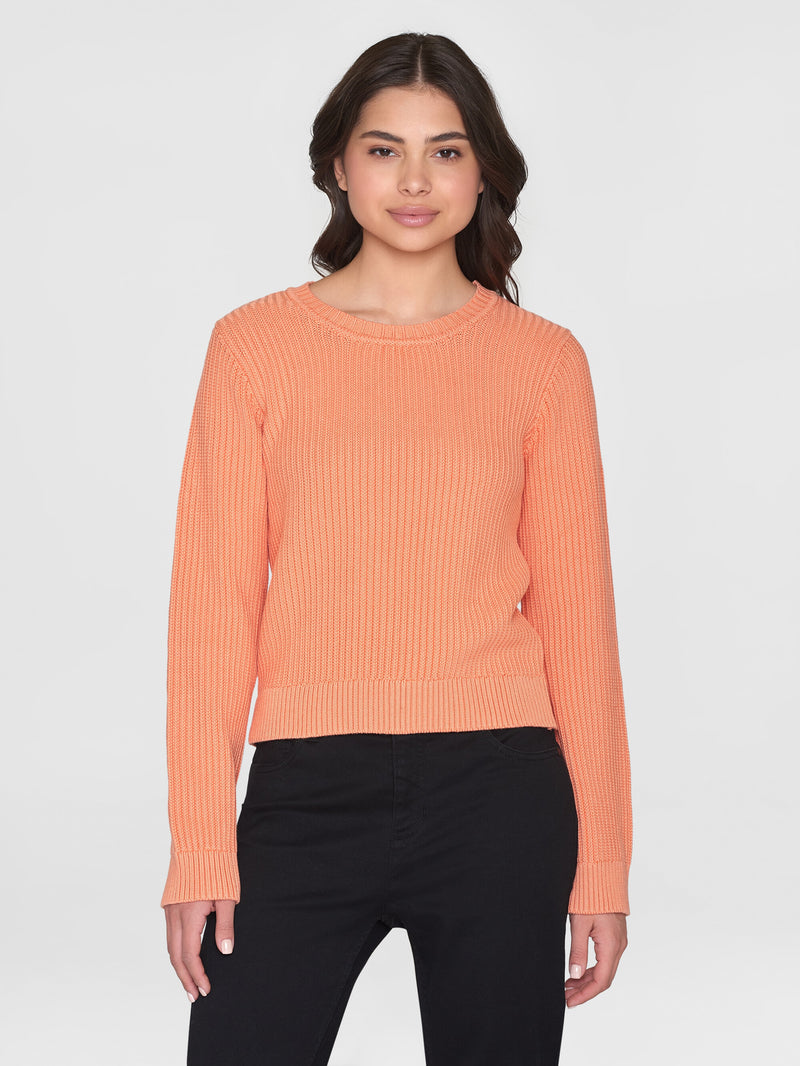 KnowledgeCotton Apparel - WMN Long sleeve knitted crew neck - OCS/Vegan Knits 1444 Cadmium Orange