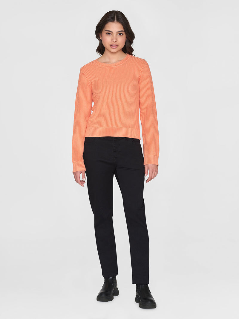 KnowledgeCotton Apparel - WMN Long sleeve knitted crew neck - OCS/Vegan Knits 1444 Cadmium Orange