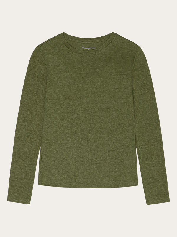 KnowledgeCotton Apparel - WMN Long sleeve linen t-shirt - GOTS/Vegan Long Sleeves 1090 Forrest Night