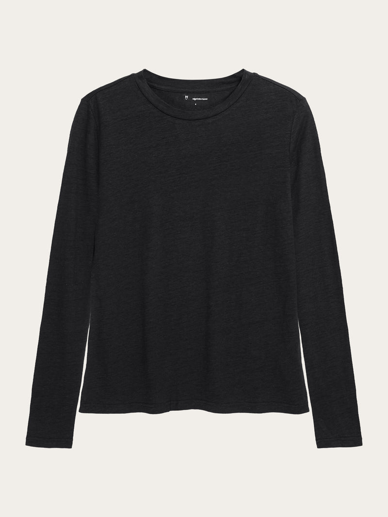 KnowledgeCotton Apparel - WMN Long sleeve linen t-shirt - GOTS/Vegan Long Sleeves 1300 Black Jet