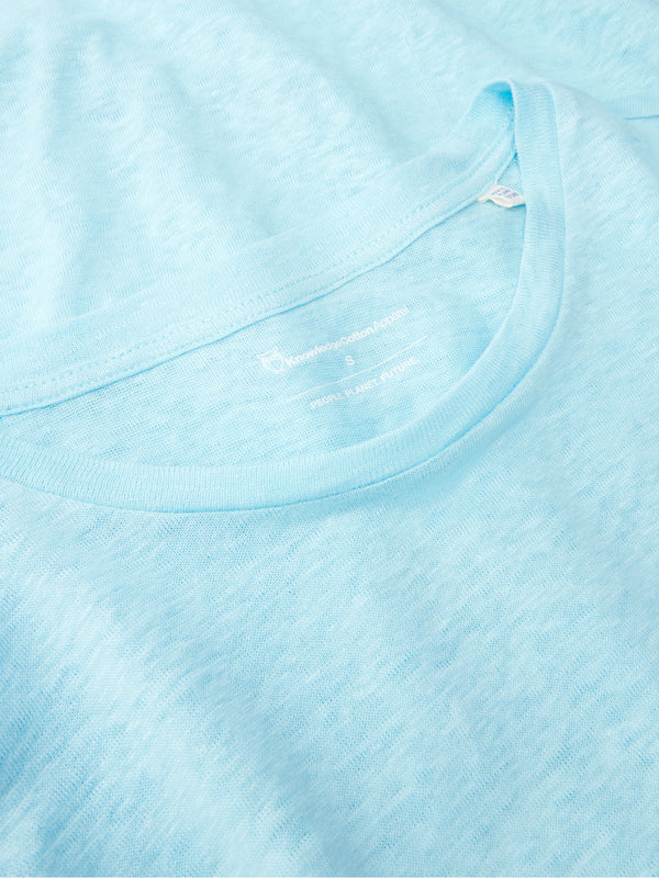 KnowledgeCotton Apparel - WMN Long sleeve linen t-shirt - GOTS/Vegan Long Sleeves 1480 Aqua-Esque