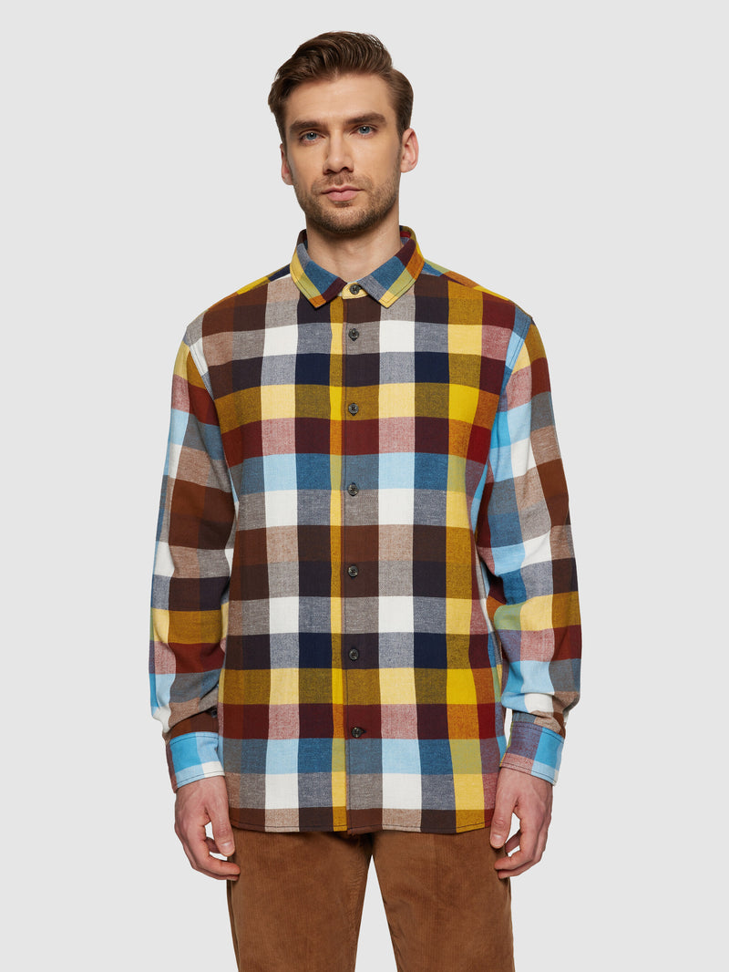 KnowledgeCotton Apparel - MEN Loose fit checked flannel shirt - GOTS/Vegan Shirts 7032 Multi check
