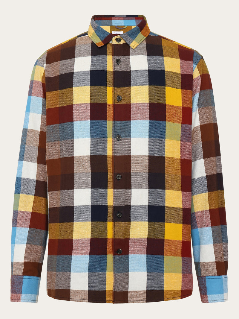 KnowledgeCotton Apparel - MEN Loose fit checked flannel shirt - GOTS/Vegan Shirts 7032 Multi check