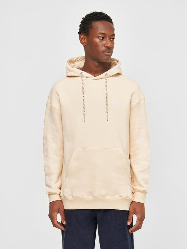 KnowledgeCotton Apparel - MEN Loose fit hood kangaroo pocket sweat with embroidery at chest Sweats 1348 Buttercream