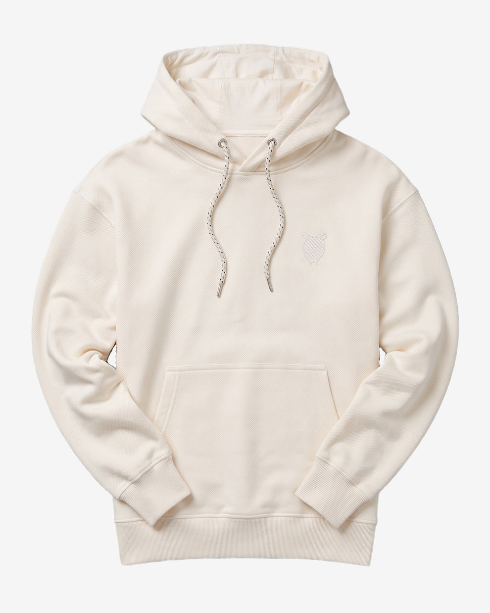 KnowledgeCotton Apparel - MEN Loose fit hood kangaroo pocket sweat with embroidery at chest Sweats 1387 Egret