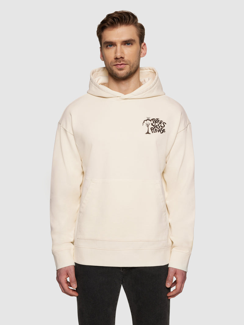 KnowledgeCotton Apparel - UNI Loose fit hood sweat Trees Yes Please print - GOTS/Vegan Sweats 1387 Egret