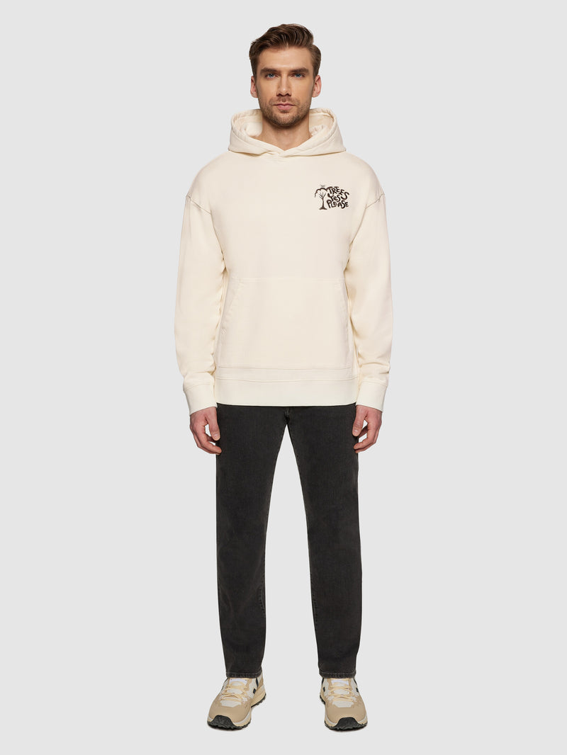 KnowledgeCotton Apparel - UNI Loose fit hood sweat Trees Yes Please print - GOTS/Vegan Sweats 1387 Egret