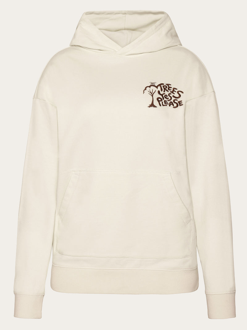 KnowledgeCotton Apparel - UNI Loose fit hood sweat Trees Yes Please print - GOTS/Vegan Sweats 1387 Egret