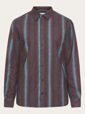 KnowledgeCotton Apparel - MEN Loose fit striped flannel shirt - GOTS/Vegan Shirts 8021 Blue stripe