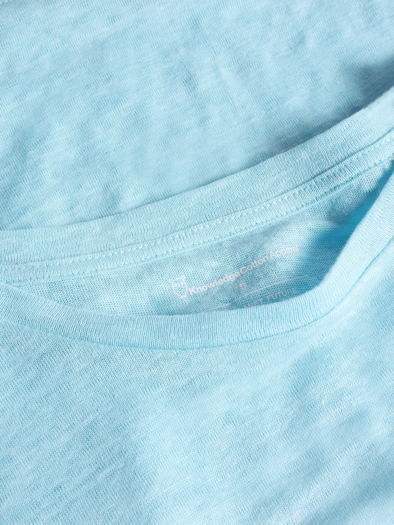 KnowledgeCotton Apparel - WMN Loose fold up linen t-shirt T-shirts 1480 Aqua-Esque