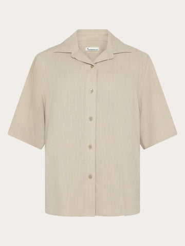 KnowledgeCotton Apparel - WMN Loose linen-mix short sleeve shirt Shirts 1228 Light feather gray