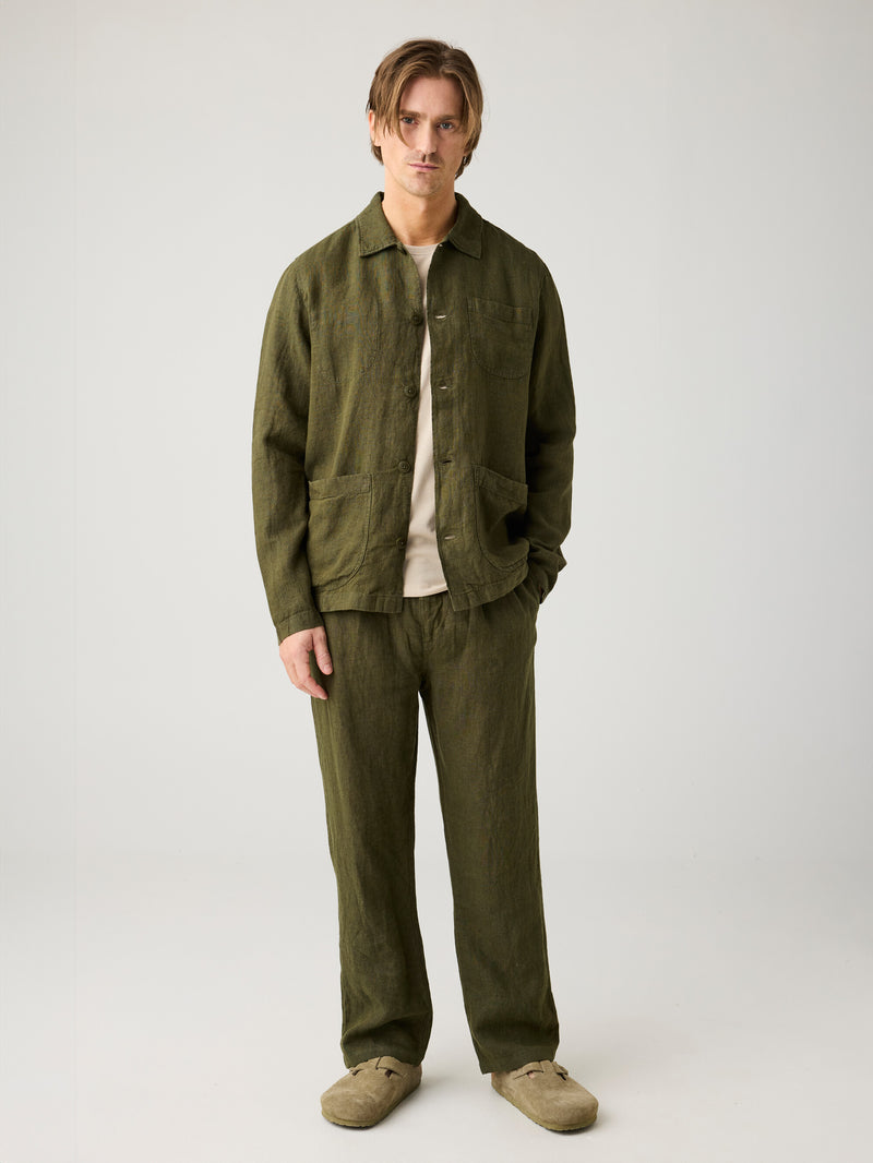 KnowledgeCotton Apparel - MEN Loose linen pant Pants 1068 Burned Olive