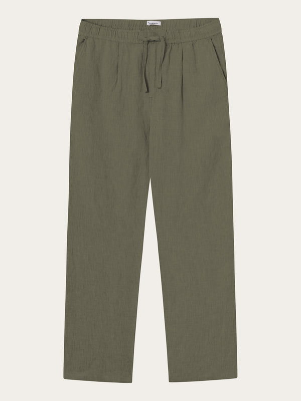 KnowledgeCotton Apparel - MEN Loose linen pant Pants 1068 Burned Olive