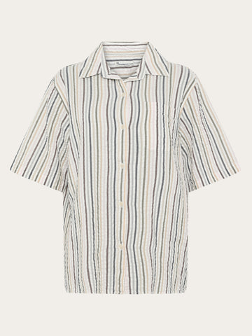 KnowledgeCotton Apparel - WMN Loose seersucker short sleeve shirt Shirts 8032 Multi color stripe