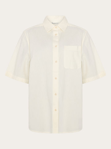 KnowledgeCotton Apparel - WMN Loose seersucker short sleeve shirt Shirts 1387 Egret