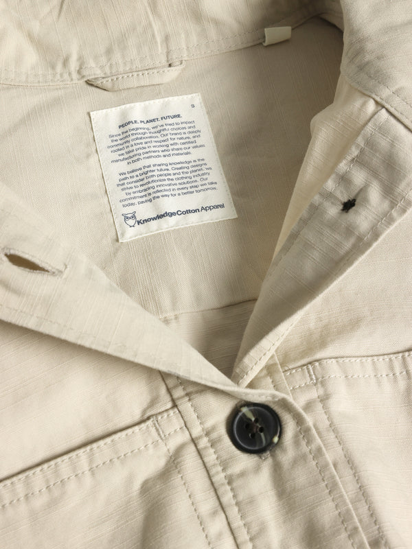 KnowledgeCotton Apparel - WMN Loose stand collar slub overshirt - GOTS/Vegan Overshirts 1228 Light feather gray