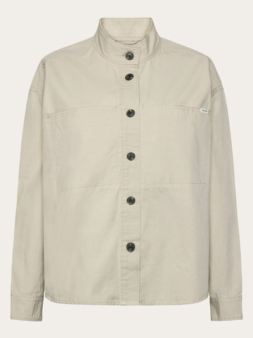 KnowledgeCotton Apparel - WMN Loose stand collar slub overshirt - GOTS/Vegan Overshirts 1228 Light feather gray
