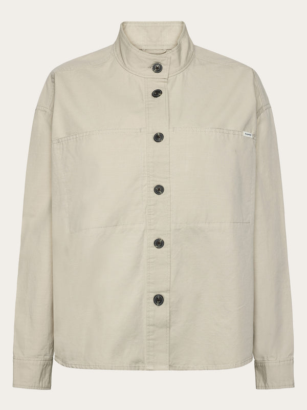 KnowledgeCotton Apparel - WMN Loose stand collar slub overshirt - GOTS/Vegan Overshirts 1228 Light feather gray