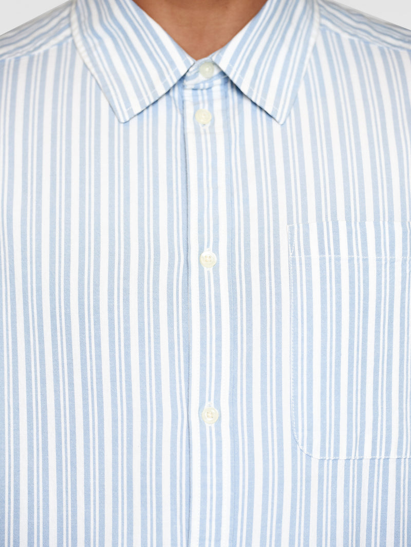 KnowledgeCotton Apparel - MEN Loose striped slub canvas shirt - GOTS/Vegan Shirts 8021 Blue stripe