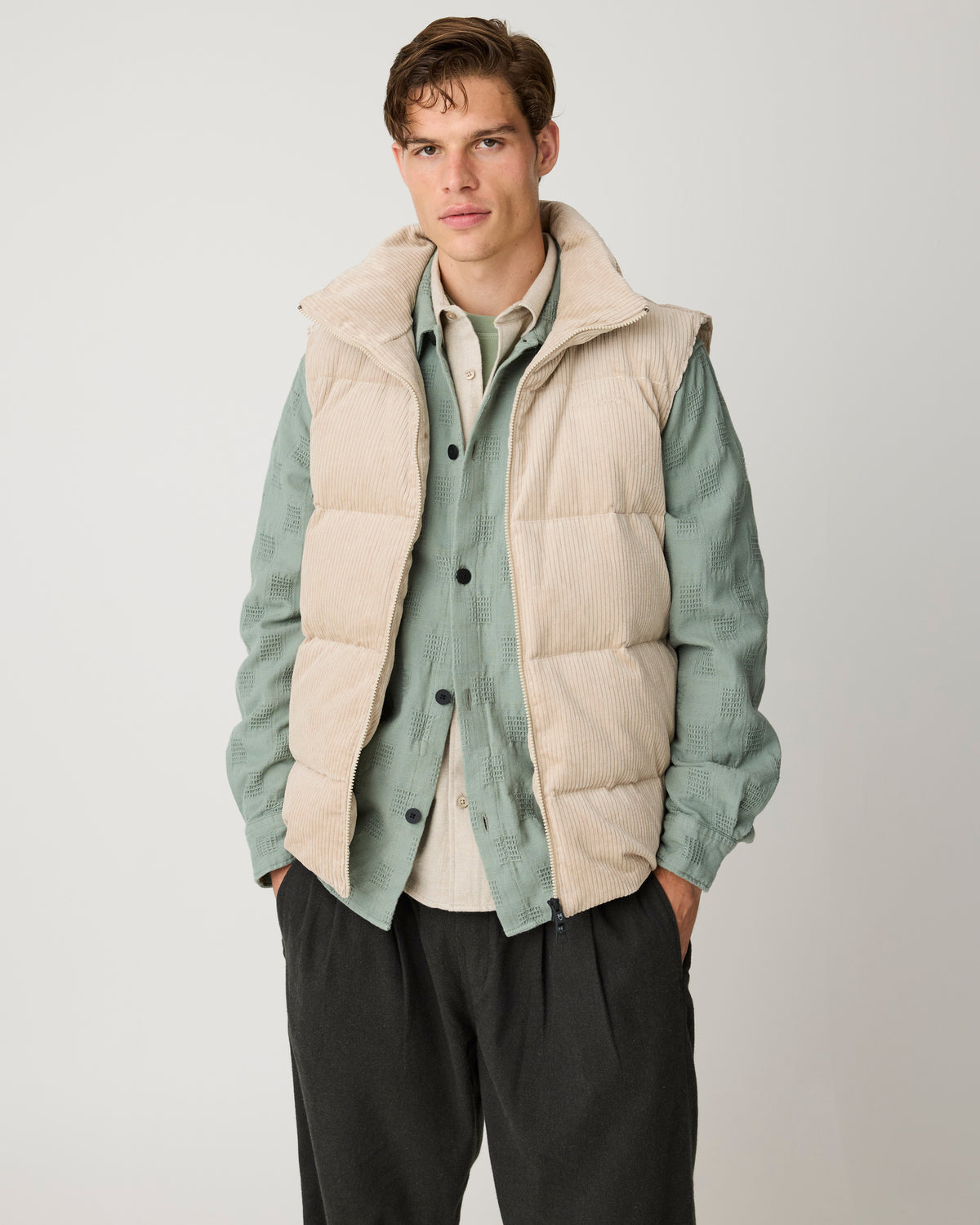 KnowledgeCotton Apparel - MEN Loose structure overshirt Overshirts 1396 Lily Pad