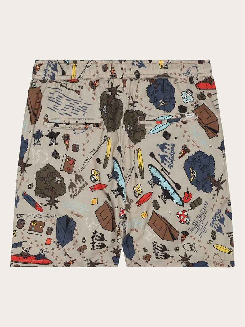 KnowledgeCotton Apparel - MEN Loose woven AOP shorts - GOTS/Vegan Shorts 9933 Creme