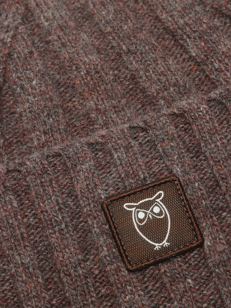 KnowledgeCotton Apparel - UNI Low wool 5x4 rib beanie - RWS Hats 1243 Demitasse (brown)