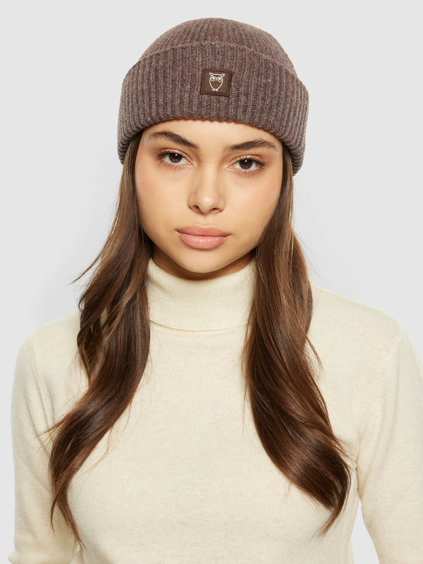 KnowledgeCotton Apparel - UNI Low wool rib beanie Hats 1243 Demitasse (brown)