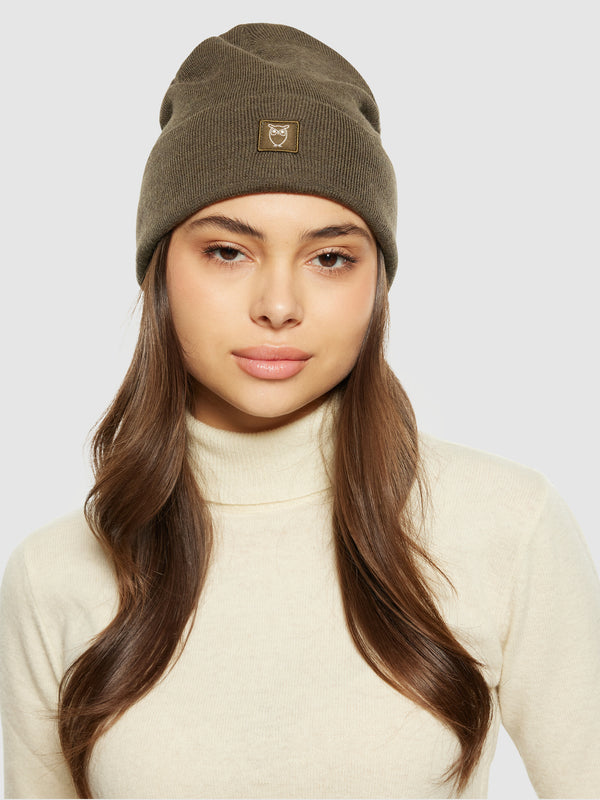 KnowledgeCotton Apparel - UNI Merino Wool Double Layer Beanie RWS Hats 1100 Dark Olive