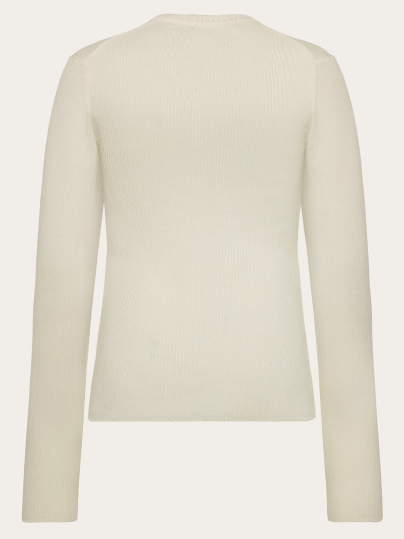 KnowledgeCotton Apparel - WMN Merino Wool Rib Knit RWS Knits 1387 Egret