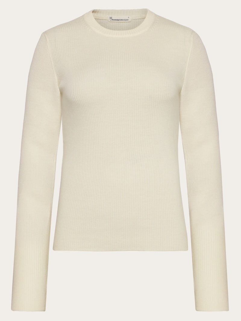 KnowledgeCotton Apparel - WMN Merino Wool Rib Knit RWS Knits 1387 Egret