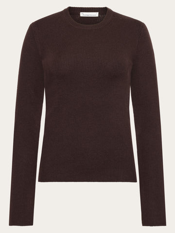 KnowledgeCotton Apparel - WMN Merino Wool Rib Knit RWS Knits 1487 Chocolate Torte