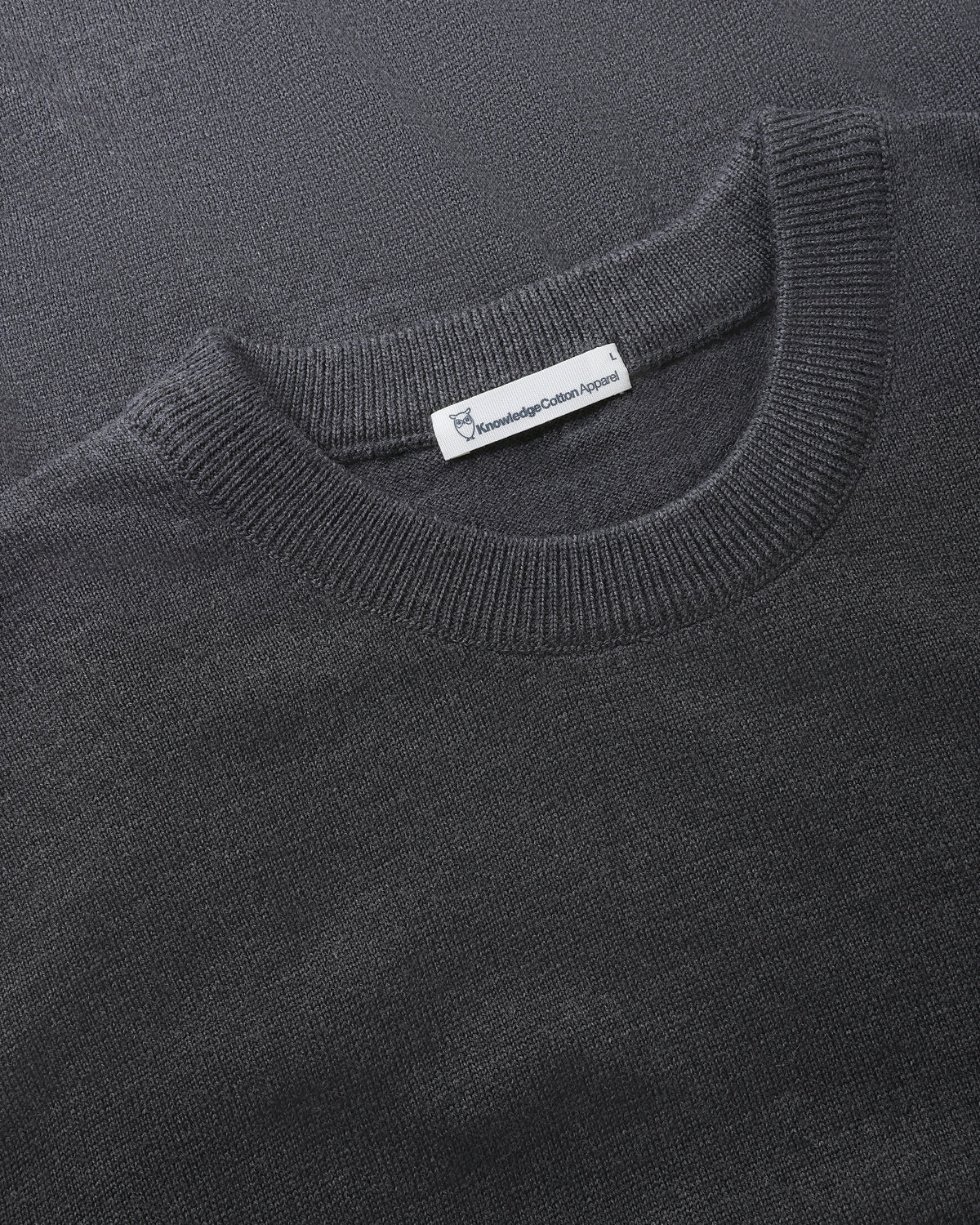 KnowledgeCotton Apparel - MEN Merino crew neck sweater Knits 1073 Dark Grey Melange