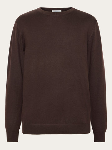 KnowledgeCotton Apparel - MEN Merino crew neck sweater Knits 1487 Chocolate Torte
