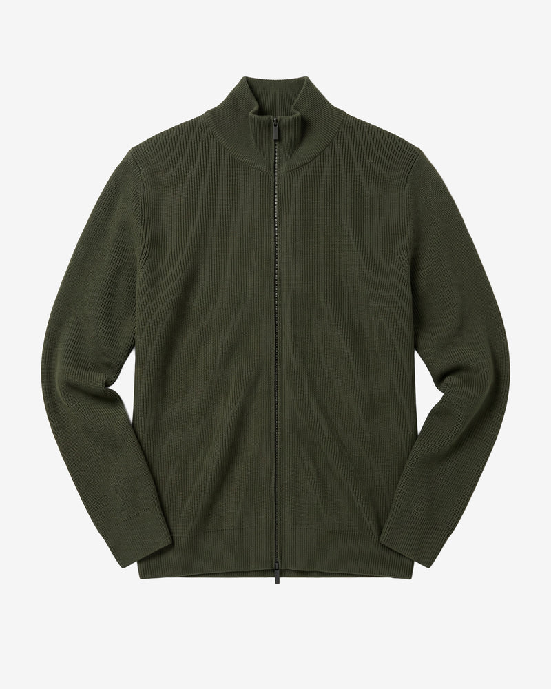 KnowledgeCotton Apparel - MEN Merino full zip sweater Knits 1068 Burned Olive